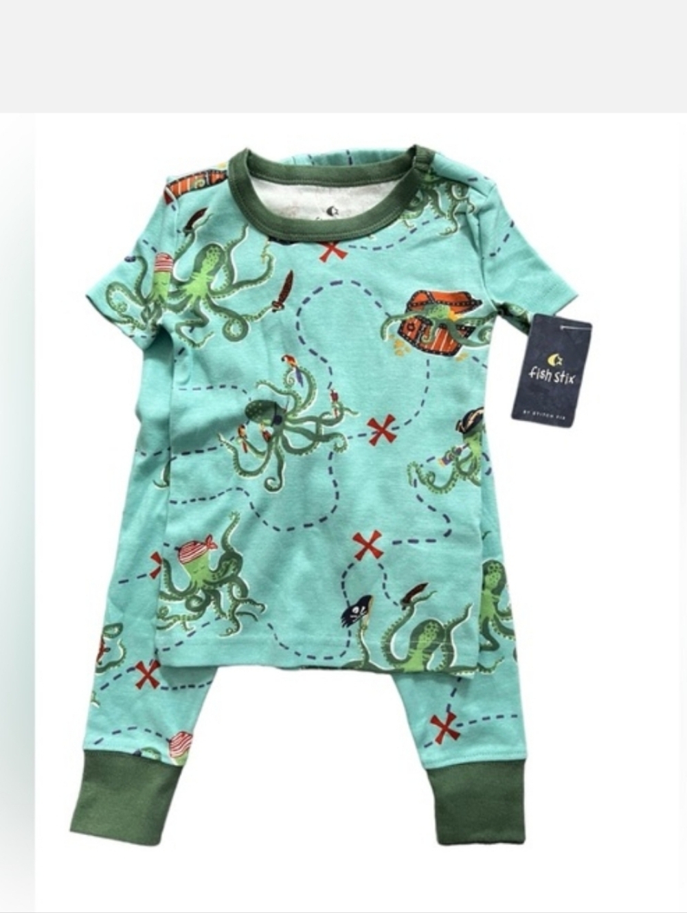 NWT Fish Stix Boys Octopus Pirate Map Pajama Set 100% Cotton